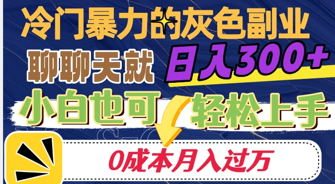 冷门暴利的副业项目，聊聊天就能日入300+，0成本月入过万【揭秘】网赚项目-副业赚钱-互联网创业-资源整合华本网创