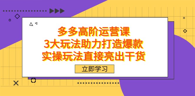 拼多多高阶·运营课，3大玩法助力打造爆款，实操玩法直接亮出干货网赚项目-副业赚钱-互联网创业-资源整合华本网创