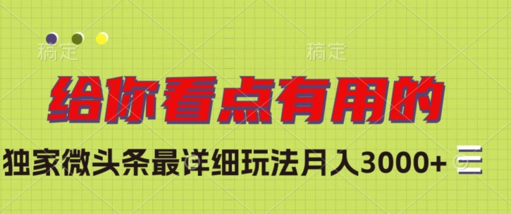 独家微头条最详细玩法，月入3000+【揭秘】网赚项目-副业赚钱-互联网创业-资源整合华本网创