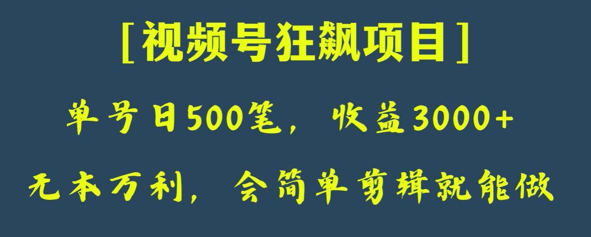 日收款500笔，纯利润3000+，视频号狂飙项目，会简单剪辑就能做【揭秘】网赚项目-副业赚钱-互联网创业-资源整合华本网创