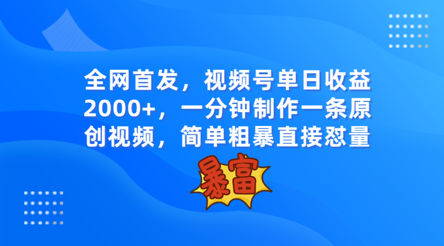 全网首发，视频号单日收益2000+，一分钟制作一条原创视频，简单粗暴网赚项目-副业赚钱-互联网创业-资源整合华本网创