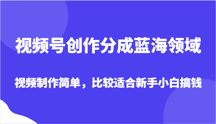 视频号创作分成蓝海领域，视频制作简单，比较适合新手小白搞钱网赚项目-副业赚钱-互联网创业-资源整合华本网创