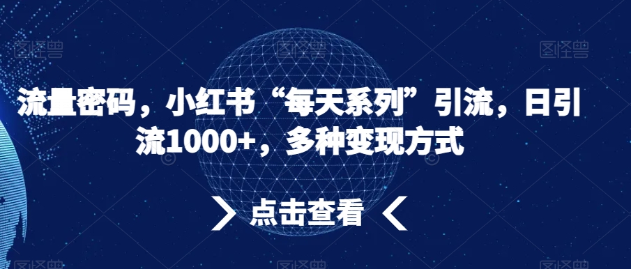 流量密码，小红书“每天系列”引流，日引流1000+，多种变现方式【揭秘】网赚项目-副业赚钱-互联网创业-资源整合华本网创