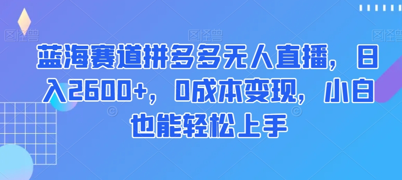 蓝海赛道拼多多无人直播，日入2600+，0成本变现，小白也能轻松上手【揭秘】网赚项目-副业赚钱-互联网创业-资源整合华本网创