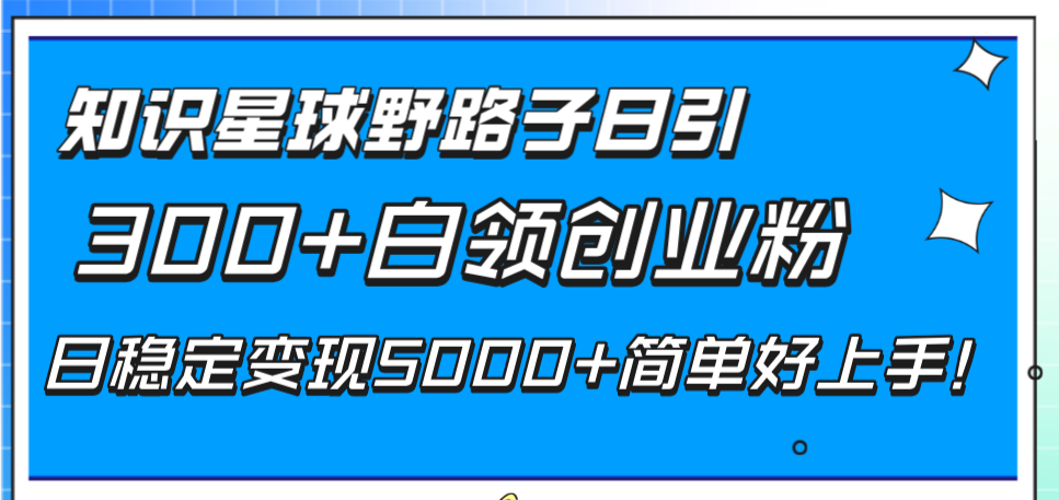 （8315期）知识星球野路子日引300+白领创业粉，日稳定变现5000+简单好上手！网赚项目-副业赚钱-互联网创业-资源整合华本网创