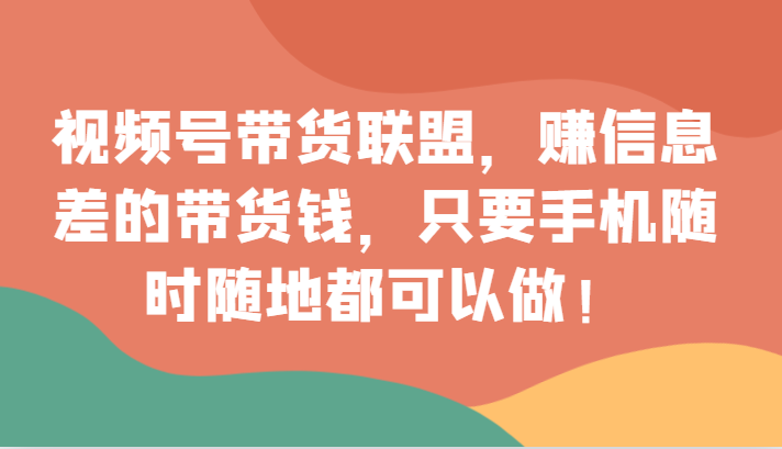 视频号带货联盟，赚信息差的带货钱，只需手机随时随地都可以做！网赚项目-副业赚钱-互联网创业-资源整合华本网创