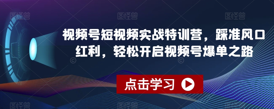 视频号短视频实战特训营，踩准风口红利，轻松开启视频号爆单之路网赚项目-副业赚钱-互联网创业-资源整合华本网创