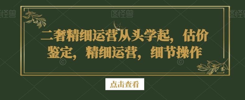 二奢精细运营从头学起，估价鉴定，精细运营，细节操作网赚项目-副业赚钱-互联网创业-资源整合华本网创