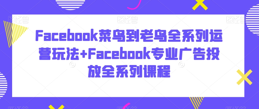 Facebook菜鸟到老鸟全系列运营玩法+Facebook专业广告投放全系列课程网赚项目-副业赚钱-互联网创业-资源整合华本网创