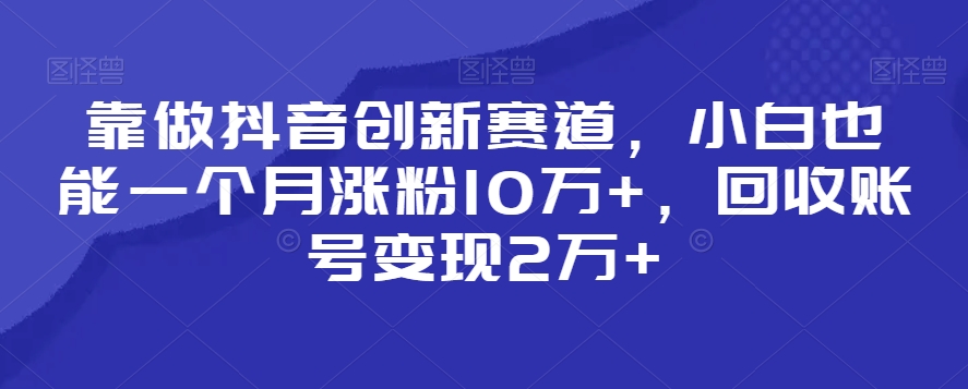 靠做抖音创新赛道，小白也能一个月涨粉10万+，回收账号变现2万+网赚项目-副业赚钱-互联网创业-资源整合华本网创