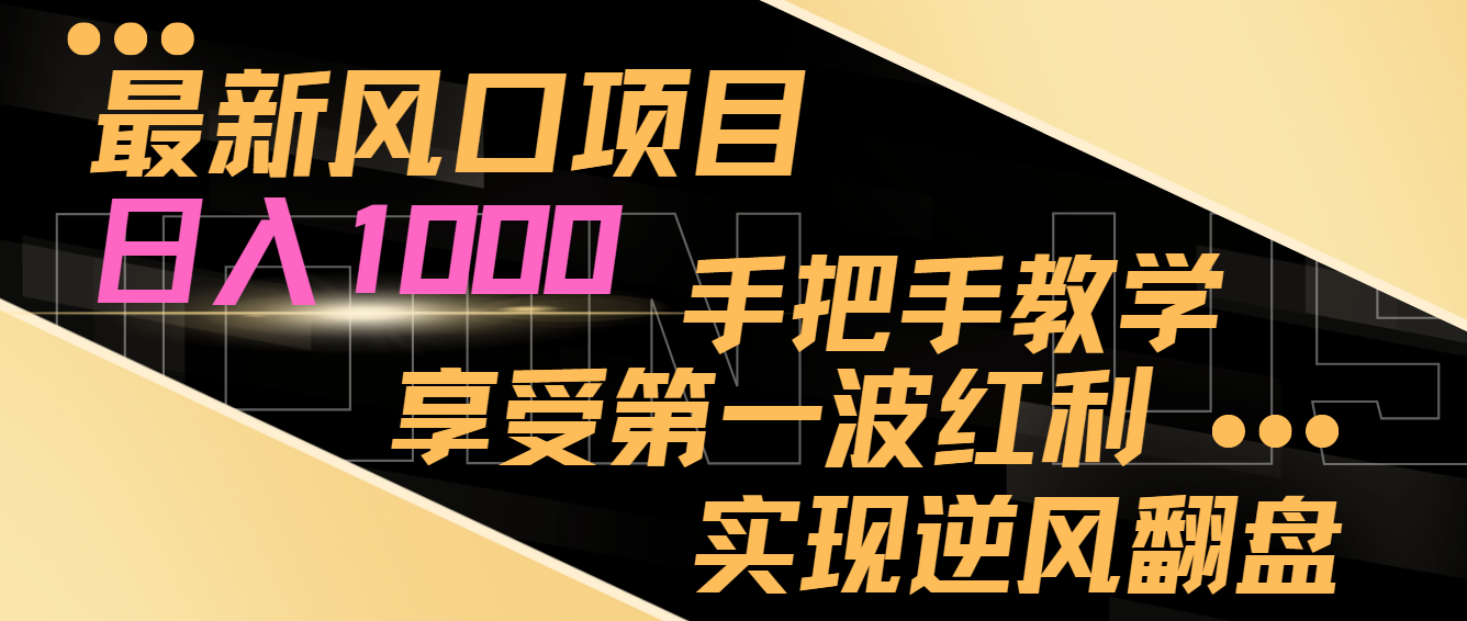 最新风口项目，日入1000，手把手教学，享受第一波红利，实现逆风翻盘网赚项目-副业赚钱-互联网创业-资源整合华本网创