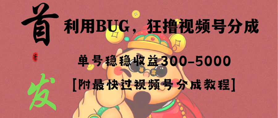 （8549期）全网独家首发，视频号BUG，超短期项目，单号每日净收益300-5000！网赚项目-副业赚钱-互联网创业-资源整合华本网创