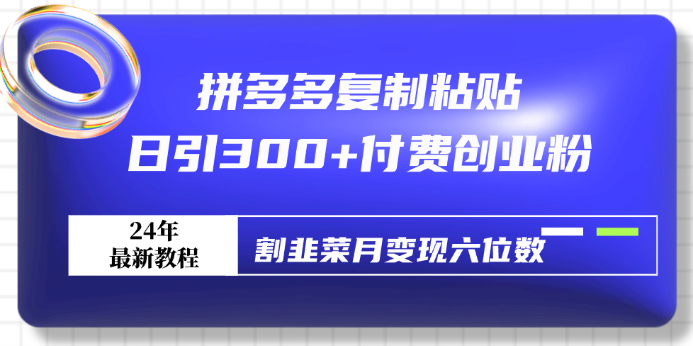 （9129期）拼多多复制粘贴日引300+付费创业粉，割韭菜月变现六位数最新教程！网赚项目-副业赚钱-互联网创业-资源整合华本网创