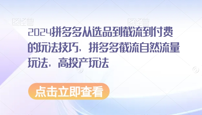 2024拼多多从选品到截流到付费的玩法技巧，拼多多截流自然流量玩法，高投产玩法网赚项目-副业赚钱-互联网创业-资源整合华本网创