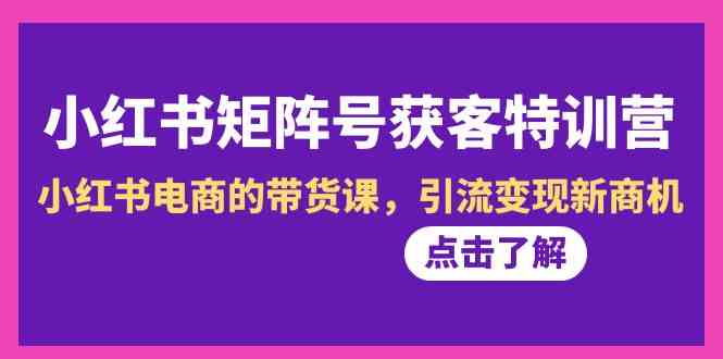 小红书矩阵号获客特训营-第10期，小红书电商的带货课，引流变现新商机网赚项目-副业赚钱-互联网创业-资源整合华本网创