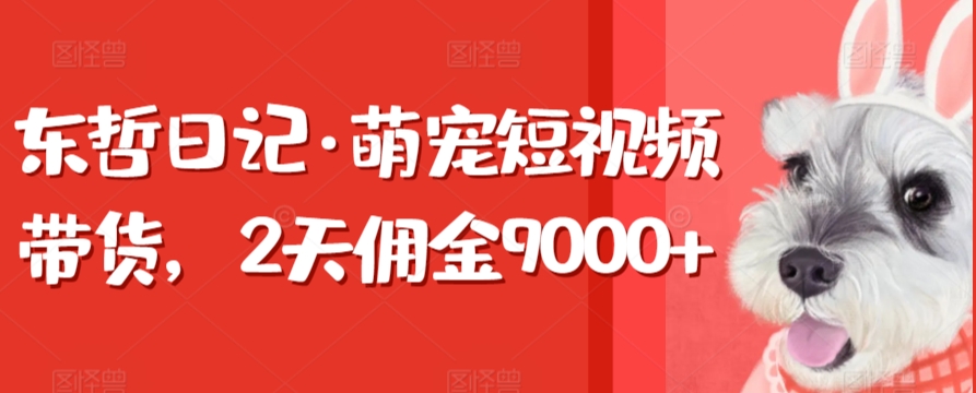 东哲日记·萌宠短视频带货，2天佣金9000+网赚项目-副业赚钱-互联网创业-资源整合华本网创