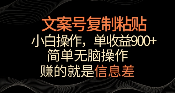 文案号掘金，简单复制粘贴，小白操作，单作品收益900+网赚项目-副业赚钱-互联网创业-资源整合华本网创