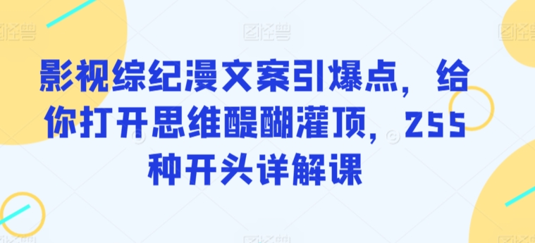 影视综纪漫文案引爆点，给你打开思维醍醐灌顶，255种开头详解课网赚项目-副业赚钱-互联网创业-资源整合华本网创