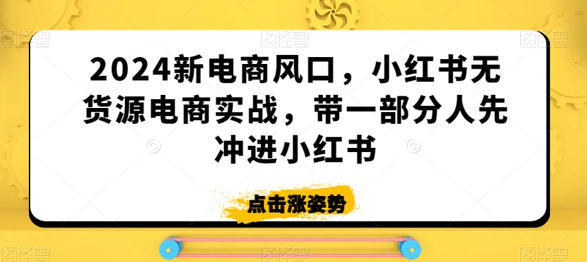 2024新电商风口，小红书无货源电商实战，带一部分人先冲进小红书网赚项目-副业赚钱-互联网创业-资源整合华本网创