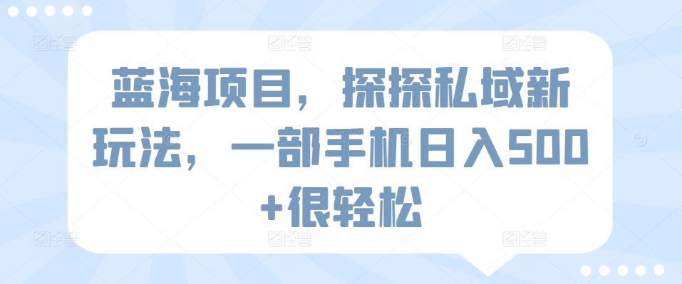 蓝海项目，探探私域新玩法，一部手机日入500+很轻松网赚项目-副业赚钱-互联网创业-资源整合华本网创