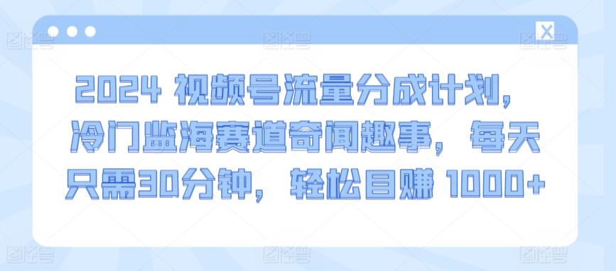 2024视频号流量分成计划，冷门监海赛道奇闻趣事，每天只需30分钟，轻松目赚 1000+网赚项目-副业赚钱-互联网创业-资源整合华本网创