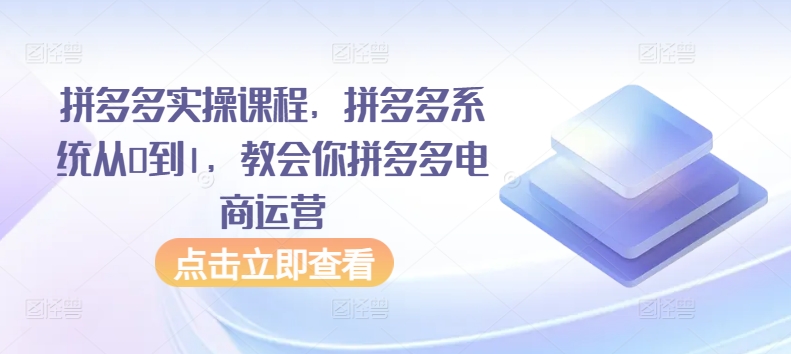 拼多多实操课程，拼多多系统从0到1，教会你拼多多电商运营网赚项目-副业赚钱-互联网创业-资源整合华本网创