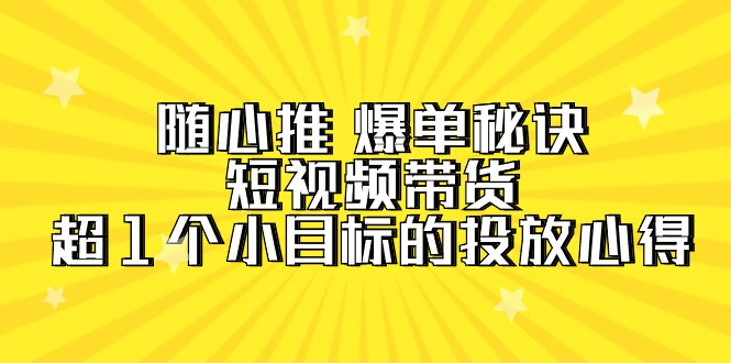 （9687期）随心推 爆单秘诀，短视频带货-超1个小目标的投放心得（7节视频课）网赚项目-副业赚钱-互联网创业-资源整合华本网创