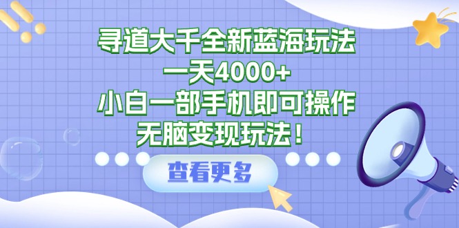 （9479期）寻道大千全新蓝海玩法，一天4000+，小白一部手机即可操作，无脑变现玩法！网赚项目-副业赚钱-互联网创业-资源整合华本网创