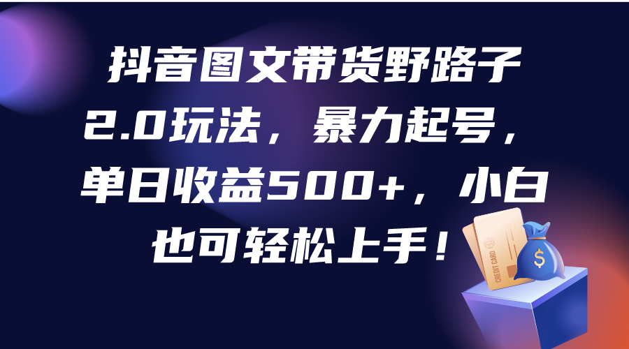 （9790期）抖音图文带货野路子2.0玩法，暴力起号，单日收益500+，小白也可轻松上手！网赚项目-副业赚钱-互联网创业-资源整合华本网创