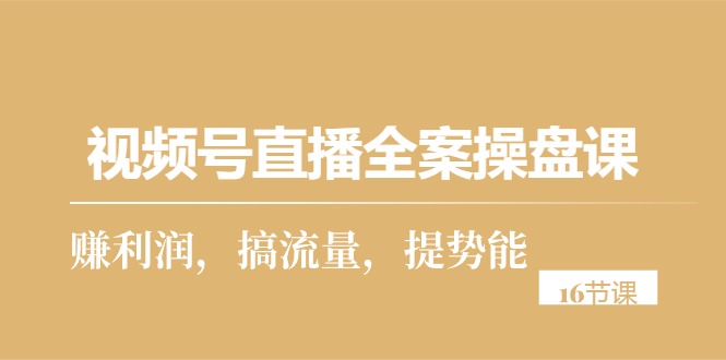 （10207期）视频号直播全案操盘课，赚利润，搞流量，提势能（16节课）网赚项目-副业赚钱-互联网创业-资源整合华本网创