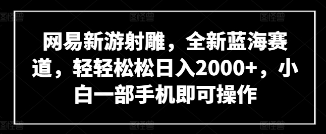 网易新游射雕，全新蓝海赛道，轻轻松松日入2000+，小白一部手机即可操作网赚项目-副业赚钱-互联网创业-资源整合华本网创