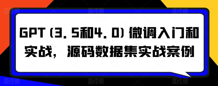 GPT(3.5和4.0)微调入门和实战，源码数据集实战案例网赚项目-副业赚钱-互联网创业-资源整合华本网创