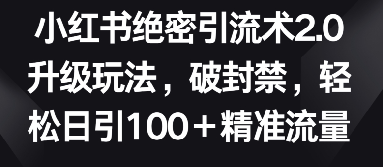 小红书绝密引流术2.0升级玩法，破封禁，轻松日引100+精准流量网赚项目-副业赚钱-互联网创业-资源整合华本网创