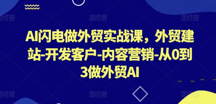 AI闪电做外贸实战课，​外贸建站-开发客户-内容营销-从0到3做外贸AI网赚项目-副业赚钱-互联网创业-资源整合华本网创