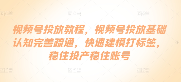 视频号投放教程，​视频号投放基础认知完善疏通，快速建模打标签，稳住投产稳住账号网赚项目-副业赚钱-互联网创业-资源整合华本网创