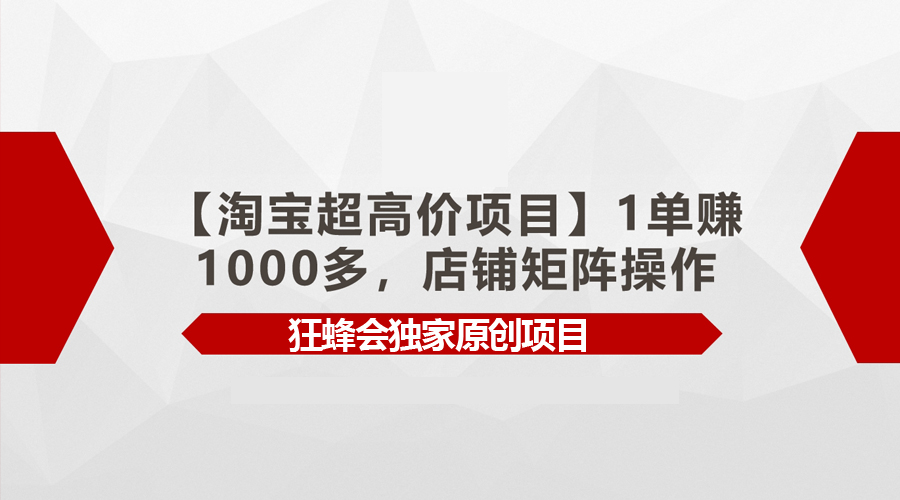 （9849期）【淘宝超高价项目】1单赚1000多，店铺矩阵操作网赚项目-副业赚钱-互联网创业-资源整合华本网创