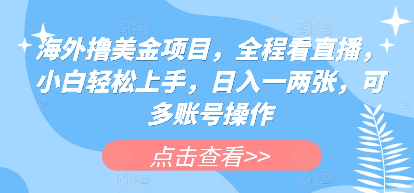 海外撸美金项目，全程看直播，小白轻松上手，日入一两张，可多账号操作网赚项目-副业赚钱-互联网创业-资源整合华本网创