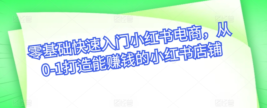 零基础快速入门小红书电商，从0-1打造能赚钱的小红书店铺网赚项目-副业赚钱-互联网创业-资源整合华本网创