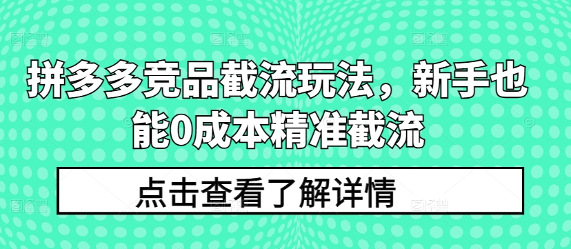 拼多多竞品截流玩法，新手也能0成本精准截流网赚项目-副业赚钱-互联网创业-资源整合华本网创