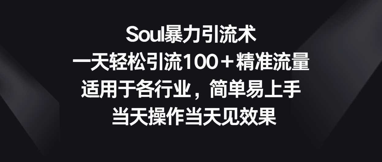 Soul暴力引流术，一天轻松引流100＋精准流量，适用于各行业，简单易上手！网赚项目-副业赚钱-互联网创业-资源整合华本网创