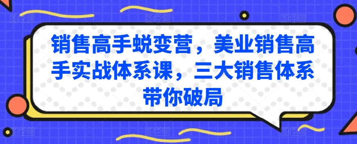 销售高手蜕变营，美业销售高手实战体系课，三大销售体系带你破局网赚项目-副业赚钱-互联网创业-资源整合华本网创