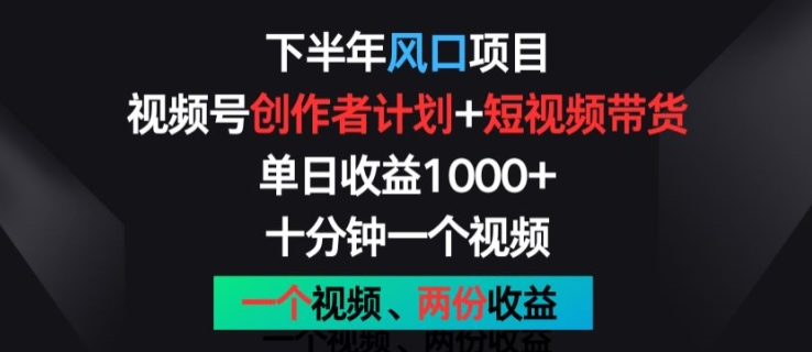 下半年风口项目，视频号创作者计划+视频带货，一个视频两份收益，十分钟一个视频网赚项目-副业赚钱-互联网创业-资源整合华本网创