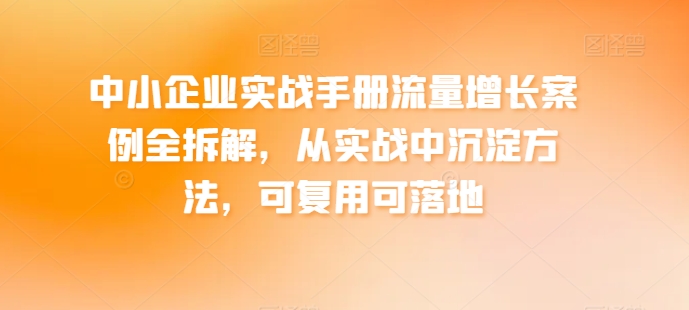 中小企业实战手册流量增长案例全拆解，从实战中沉淀方法，可复用可落地网赚项目-副业赚钱-互联网创业-资源整合华本网创