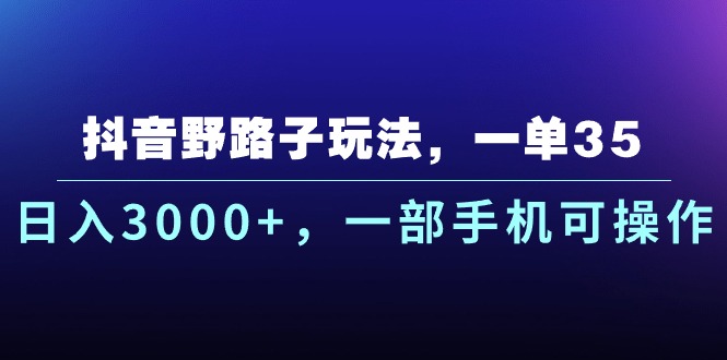 （10909期）抖音野路子玩法，一单35.日入3000+，一部手机可操作网赚项目-副业赚钱-互联网创业-资源整合华本网创