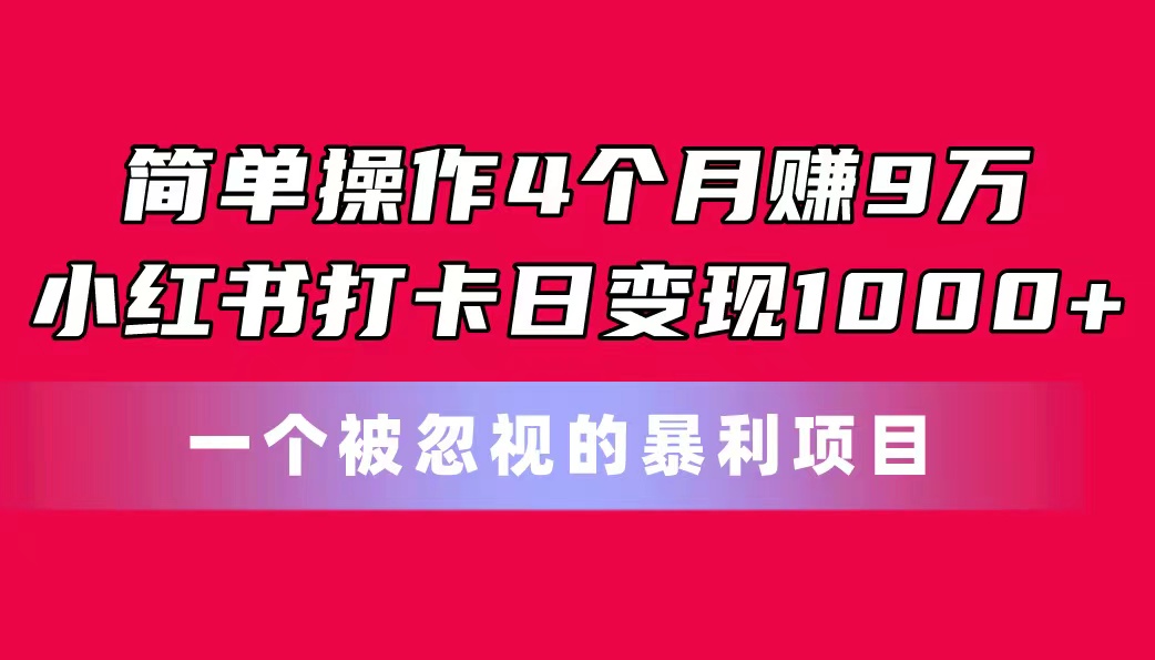 （11048期）简单操作4个月赚9万！小红书打卡日变现1000+！一个被忽视的暴力项目网赚项目-副业赚钱-互联网创业-资源整合华本网创