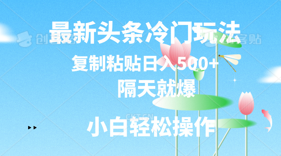 （11414期）最新头条冷门玩法，隔天就爆，复制粘贴日入500+网赚项目-副业赚钱-互联网创业-资源整合华本网创