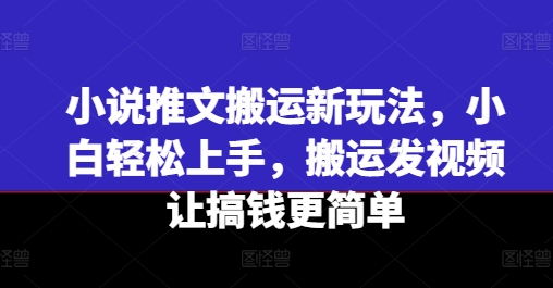 小说推文搬运新玩法，小白轻松上手，搬运发视频让搞钱更简单网赚项目-副业赚钱-互联网创业-资源整合华本网创