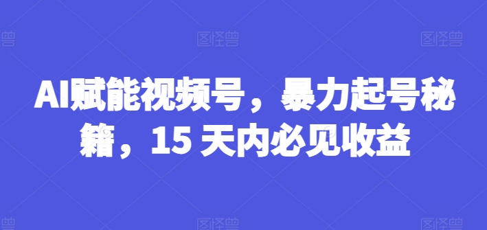 AI赋能视频号，暴力起号秘籍，15 天内必见收益网赚项目-副业赚钱-互联网创业-资源整合华本网创