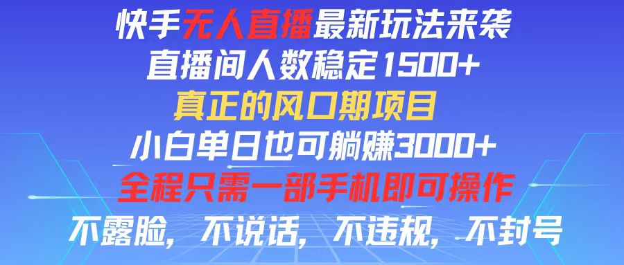 （11792期）快手无人直播全新玩法，直播间人数稳定1500+，小白单日也可躺赚3000+，…网赚项目-副业赚钱-互联网创业-资源整合华本网创