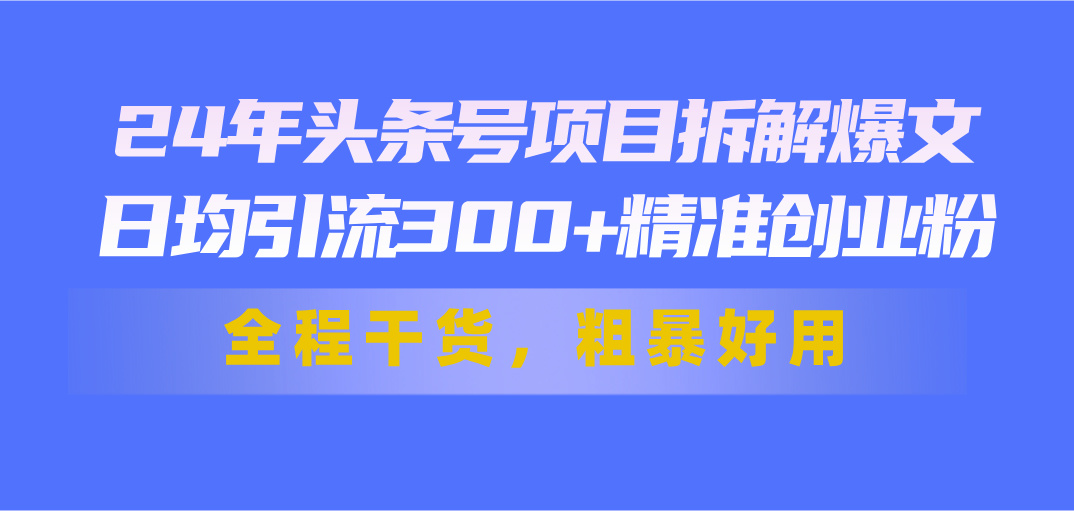 （11397期）24年头条号项目拆解爆文，日均引流300+精准创业粉，全程干货，粗暴好用网赚项目-副业赚钱-互联网创业-资源整合华本网创